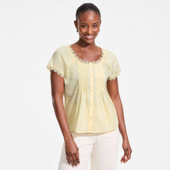 Women's Poplin Short Sleeve Pintuck Blouse