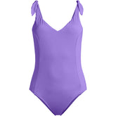 Women's Chorine Resistant Tie Shoulder V-neck High Leg One Piece Swimsuit