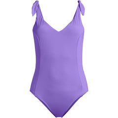 Women's Chorine Resistant Tie Shoulder V-neck High Leg One Piece Swimsuit
