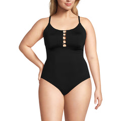 Women's Plus Size Lace Up One Piece Swimsuit