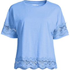 Women's Petite Short Sleeve Slub Jersey Cutwork T-Shirt