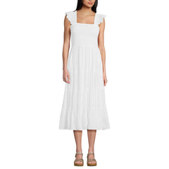 Women's Petite Cotton Dobby Smocked Dress with Ruffle Straps