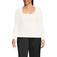 Women's Plus Size Long Sleeve Rib Square Neck Tee