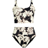 Women's Plus Size Tugless Midkini Top and High Waisted Bottom Swimsuit Set