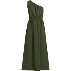 Women's Petite Creaseless One Shoulder Midi Dress