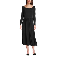 Women's Petite Cotton Modal Off Shoulder Midi Dress