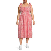 Women's Plus Size Textured Tie Shoulder Midi Dress