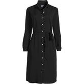 Women's Long Sleeve Twill Below Knee Belted Shirt Dress