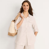 Women's Linen Roll Sleeve Relaxed Tunic Top