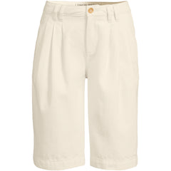 Women's Petite Lightweight Denim Mid Rise Pleated 12" Slouchy Shorts