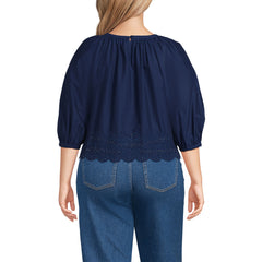 Women's Plus Size Gathered Eyelet Top