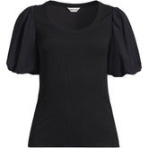 Women's Plus Size Drapey Rib Puff Sleeve Scoop Neck Top