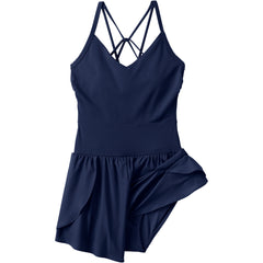 Women's Long Tugless Strappy X-Back Romper Swimsuit