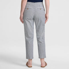 Women's Petite Mid Rise Classic Straight Leg Oxford Stripe Ankle Pants
