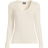 Women's Plus Size Fine Gauge Cotton Baby Cable Vneck Sweater