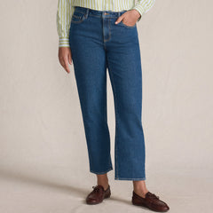 Women's Tall Soft Denim Mid Rise Relaxed Straight Crop Jeans