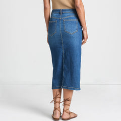 Women's Soft Denim Midi Column Skirt