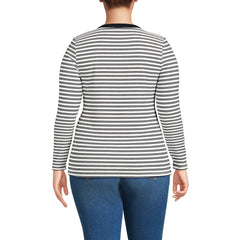 Women's Plus Size Polished Rib Tie Henley Top