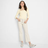 Women's Recycled Denim High Rise Button Front Kick Flare Crop Jeans