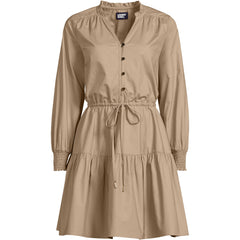 Women's Petite Long Sleeve Cotton Poplin Mini Popover Dress