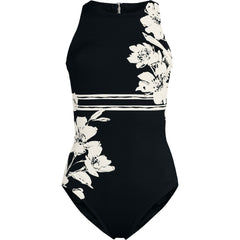 Women's Tugless High Neck Portrait Back One Piece Swimsuit
