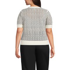 Women's Plus Size Cotton Viscose Short Sleeve Cardigan Sweater