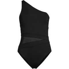 Women's Chlorine Resistant Smoothing Control Mesh High Leg One Shoulder One Piece Swimsuit