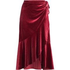 Women's Velvet Wrap Midi Skirt