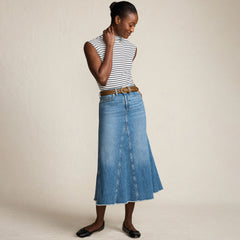 Women's Soft Denim Godet Midi Skirt