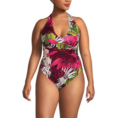 Women's Plus Size Sculpting Suit Plunge Halter High Leg One Piece Swimsuit