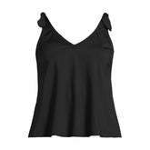 Women's Long Torso Tie Shoulder Flutter Tankini Top