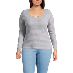 Women's Plus Size Lightweight Waffle Long Sleeve Notch Neck T-Shirt