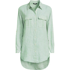 Women's Petite Linen Roll Sleeve Relaxed Tunic Top