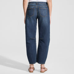 Women's Petite Soft Denim Mid Rise Relaxed Barrel Leg Ankle Jeans