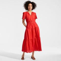Women's Tiered Cotton Poplin Eyelet Maxi Dress