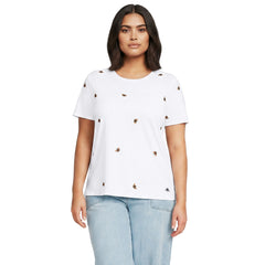 Women's Plus Size Relaxed Supima Cotton Embroidered Crew Neck T-Shirt