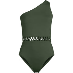 Women's Long Macrame One Shoulder High Leg One Piece Swimsuit