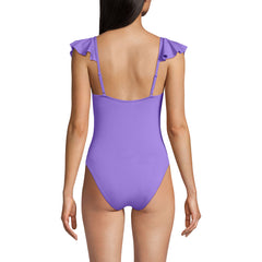 Women's Ruffle V-neck High Leg One Piece Swimsuit