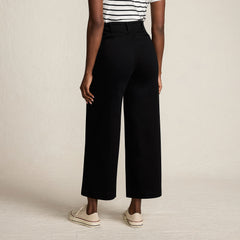 Women's Petite Denim High Rise Patch Pocket Extra Wide Leg Crop Jeans