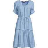Women's Plus Size Puff Sleeve Pleated Linen Knee Length Dress