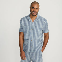 Men's Short Sleeve Textured Jacquard Camp Collar Shirt - Set Top