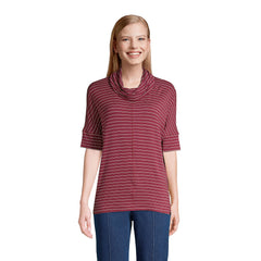 Women's Petite Super Soft Elbow Sleeve Cowl Neck Pullover Top
