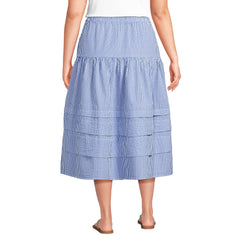 Women's Plus Size Seersucker Pull On Midi Skirt