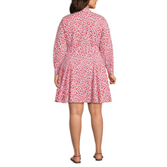 Women's Plus Size Poplin Button Front Dress with Godets