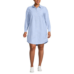 Women's Plus Size Oxford Long Sleeve Button Front Shirt Dress