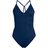 Women's Laser Cut Embroidered Plunge Tie Back Ultra High Leg One Piece Swimsuit