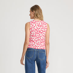 Women's Fine Gauge Eyelash Printed Sleeveless Sweater - Set Top