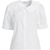 Women's Carefree Cotton Puff Sleeve Statement Collar Shirt