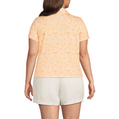 Women's Plus Size Linen Blend Short Sleeve Button Front Polo Top
