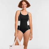 Women's Petite Tugless Scoop Neck Colorblock Low Leg One Piece